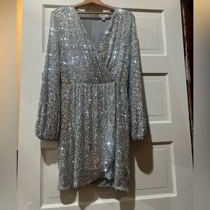 Silver Sequin Dress with Long Sleeves